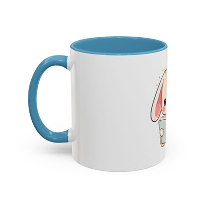 Kawaii Reading Bunny Mug, Cute Book Lover Accent Coffee Mug