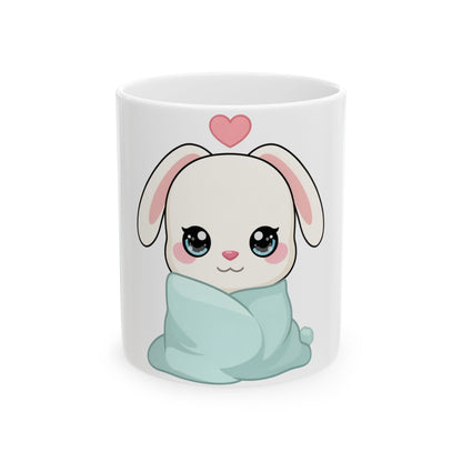 Kawaii Bunny Mug, Cozy Chibi Rabbit Ceramic Coffee Cup