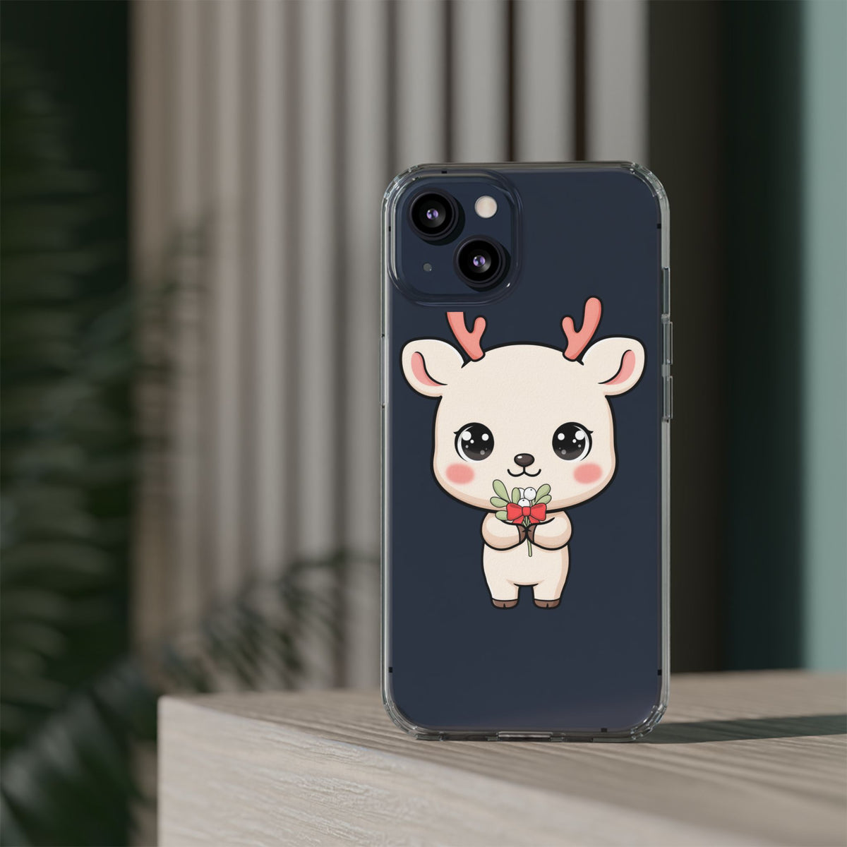 Kawaii Christmas Reindeer Clear Phone Case Gift