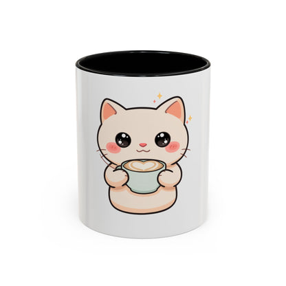 Kawaii Cat Coffee Mug, Cute Latte Accent Mug