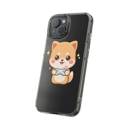 Kawaii Shiba Inu Gamer Phone Case, Clear Impact-Resistant