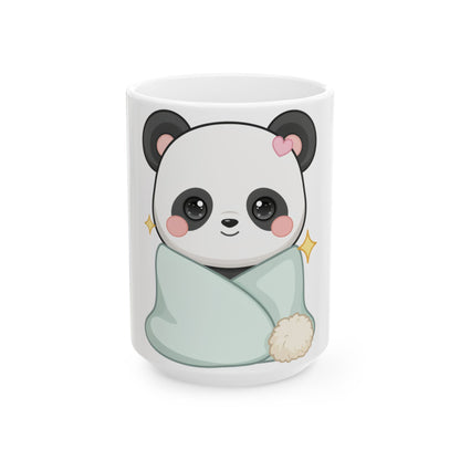Cozy Panda Mug, Kawaii Blanket Buddy Ceramic Cup