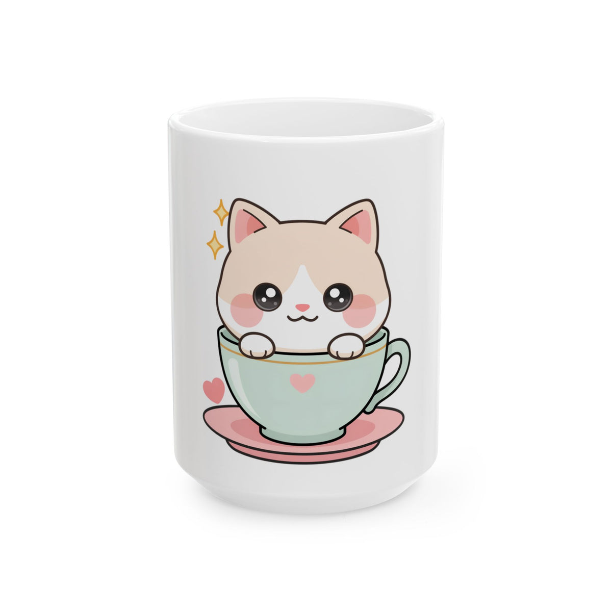 Kawaii Cat Mug, Cute Tea Lover Gift for Cat Fans