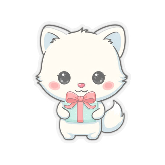 Arctic Fox Gift Sticker, Cute Holiday Gift Idea