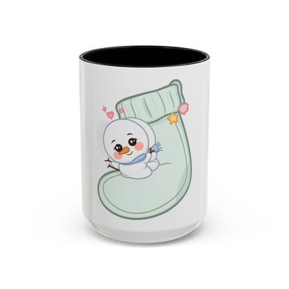Christmas Snowman Accent Coffee Mug, Cute Holiday Gift
