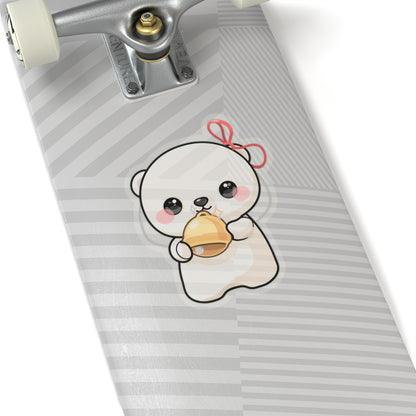 Kawaii Polar Bear Sticker, Cute Jingle Bell Cub