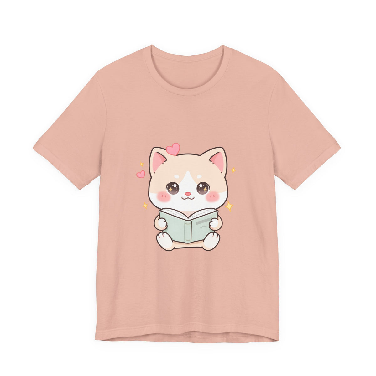 Kawaii Reading Cat T-Shirt for Book Lovers