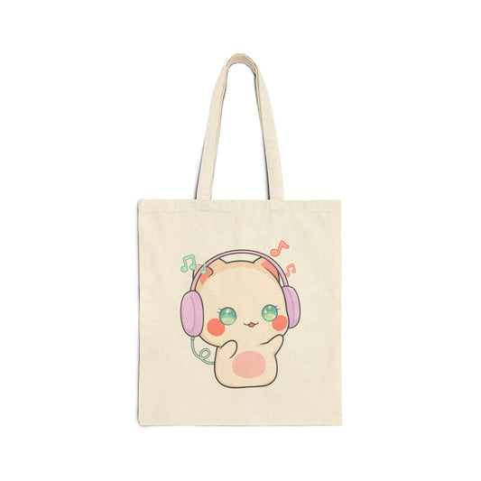 Kawaii Cat Tote Bag for Music Lovers