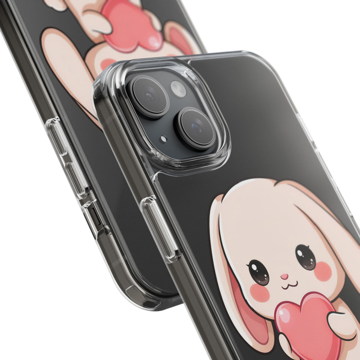 Kawaii Bunny Clear Phone Case with Heart