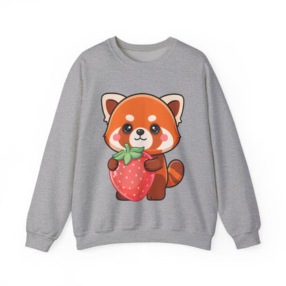 Kawaii Red Panda Sweatshirt, Cute Strawberry Hug Crewneck