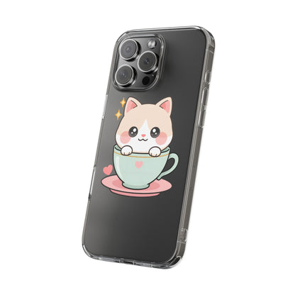 Kawaii Cat Phone Case, Cute Teacup Kitty Gift