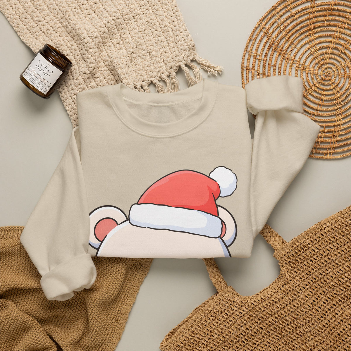 Kawaii Polar Bear Christmas Sweatshirt, Santa Cub Crewneck
