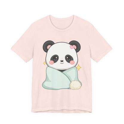 Kawaii Panda T-Shirt, Cozy Blanket Chibi Animal Tee