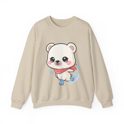 Cute Polar Bear Sweatshirt, Kawaii Ice Skating Cub