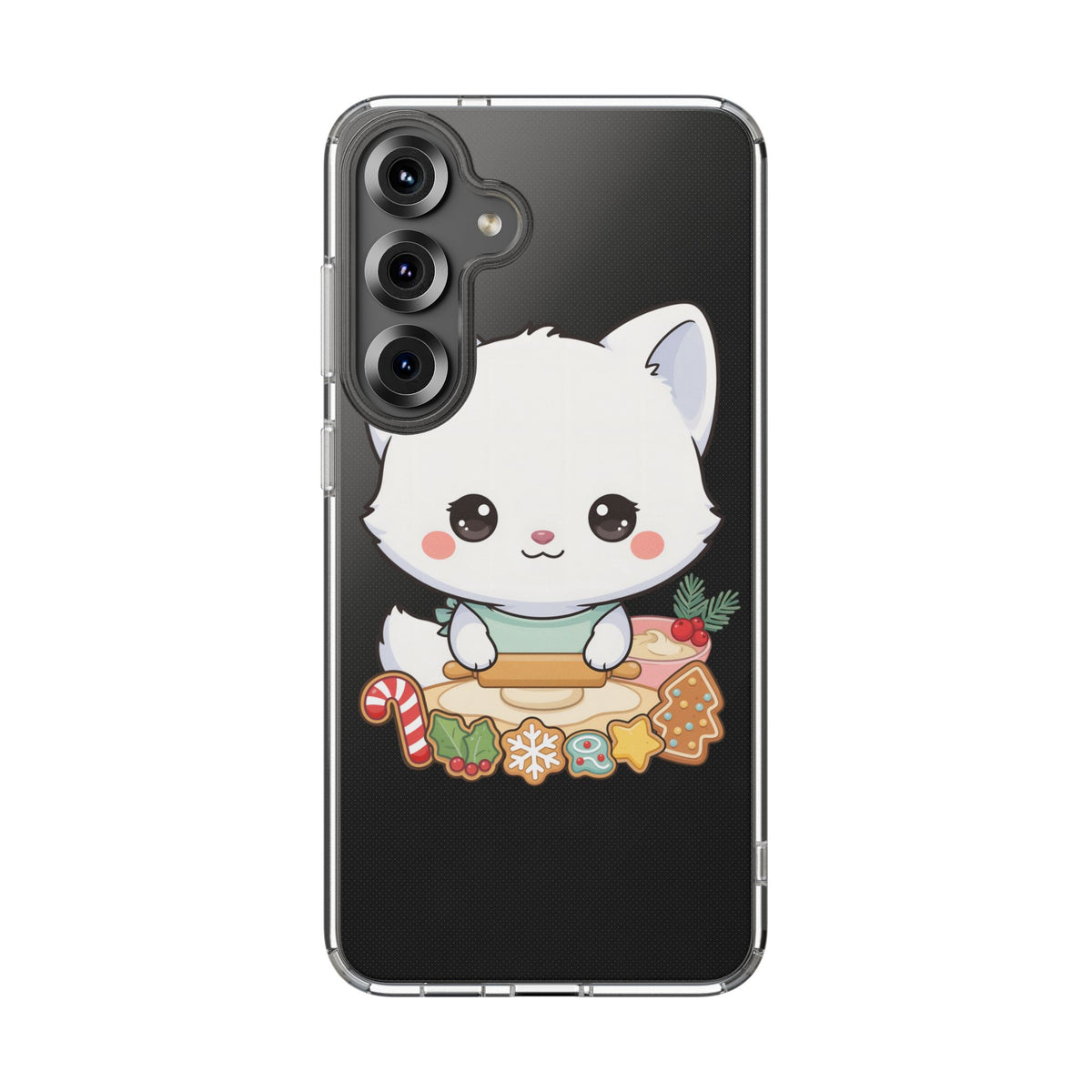 Christmas Fox Clear Phone Case, Kawaii Cookie Baker