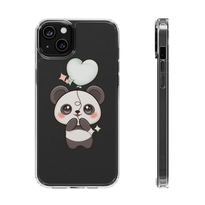 Kawaii Panda Clear Phone Case with Balloon