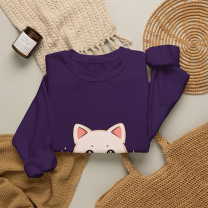 Kawaii Cat Sweatshirt, Cute Crescent Moon Kitten