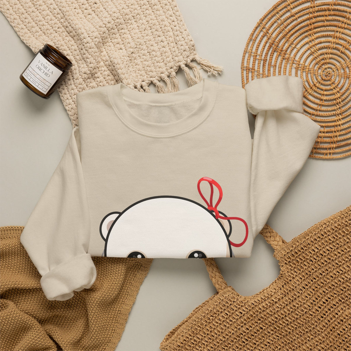 Kawaii Polar Bear Sweatshirt, Jingle Bell Holiday Crewneck