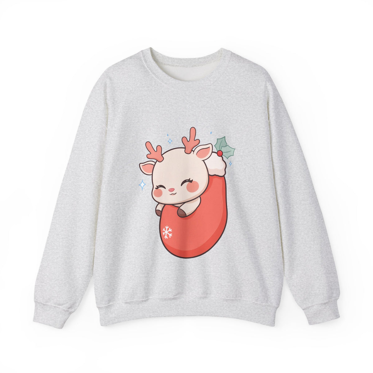 Christmas Reindeer Sweatshirt, Kawaii Stocking Holiday Gift
