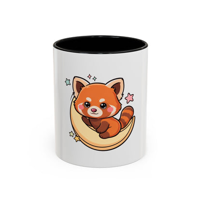 Red Panda Accent Coffee Mug, Kawaii Crescent Moon