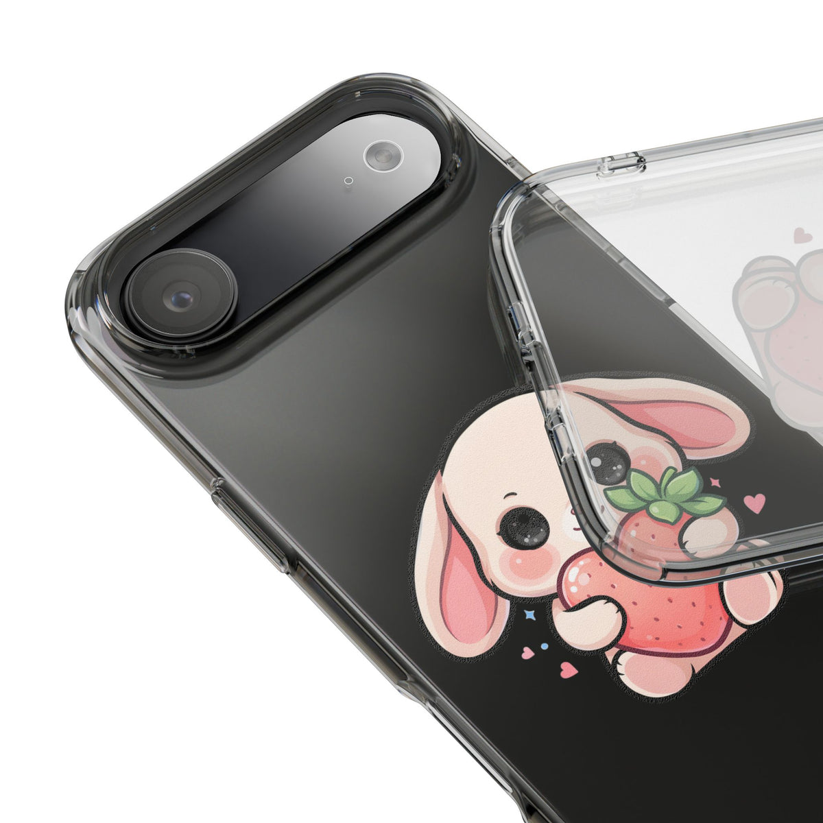 Kawaii Bunny Strawberry Phone Case, Clear Impact-Resistant