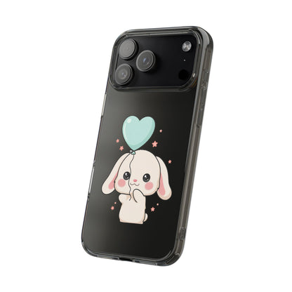 Kawaii Bunny Phone Case with Balloon, Clear Impact-Resistant