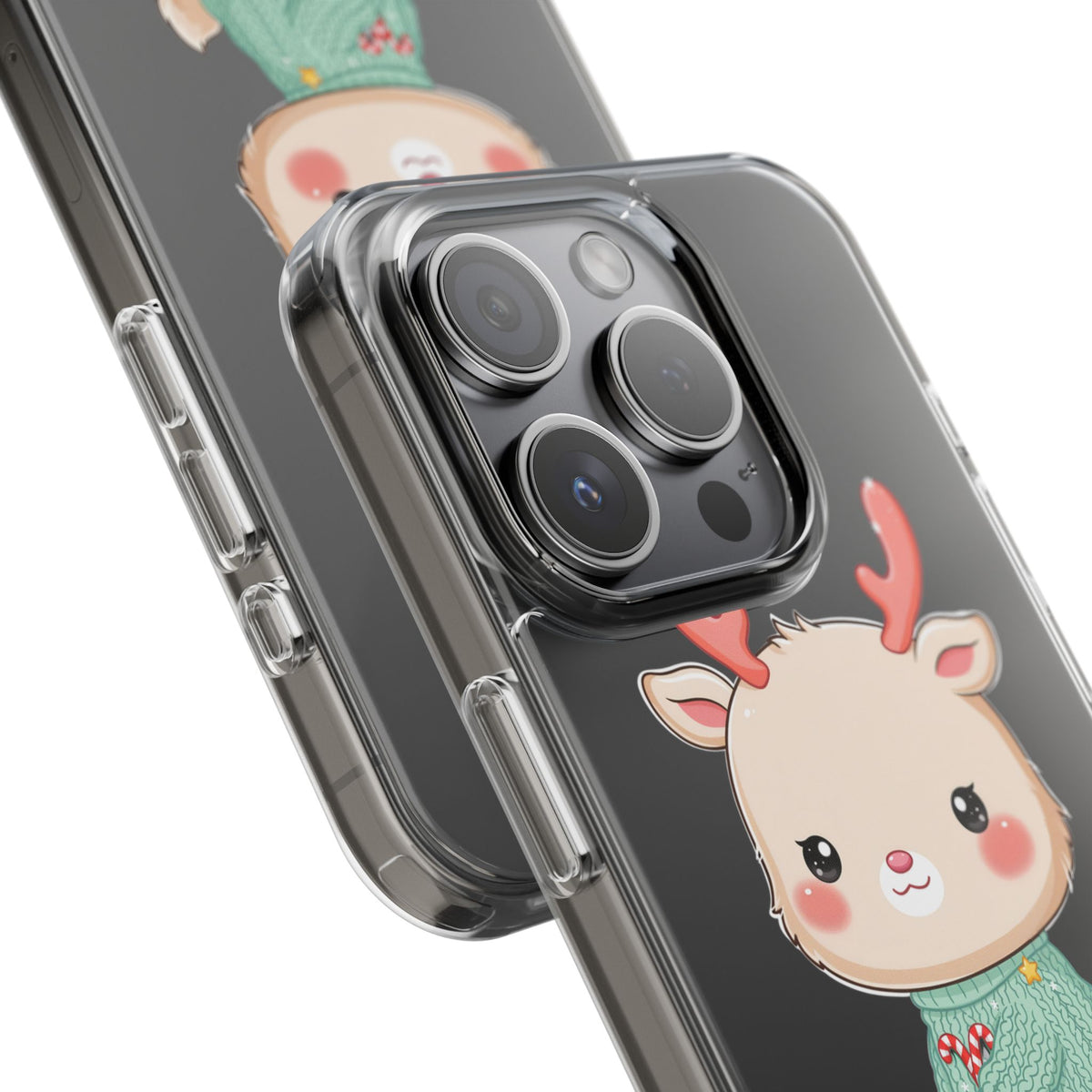 Kawaii Reindeer Clear Impact-Resistant Phone Case