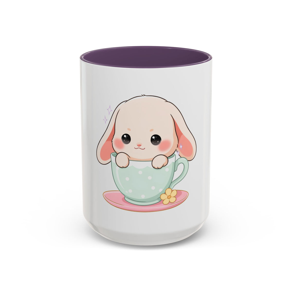 Kawaii Bunny Accent Coffee Mug, Cute Gift for Bunny Lovers