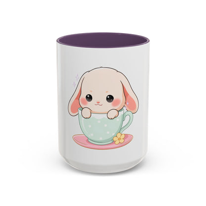 Kawaii Bunny Accent Coffee Mug, Cute Gift for Bunny Lovers