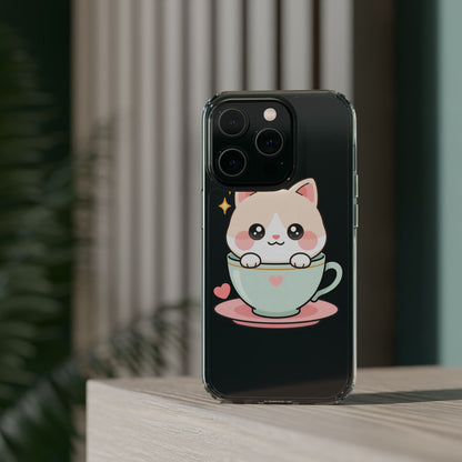 Kawaii Cat Phone Case, Cute Teacup Kitty Gift