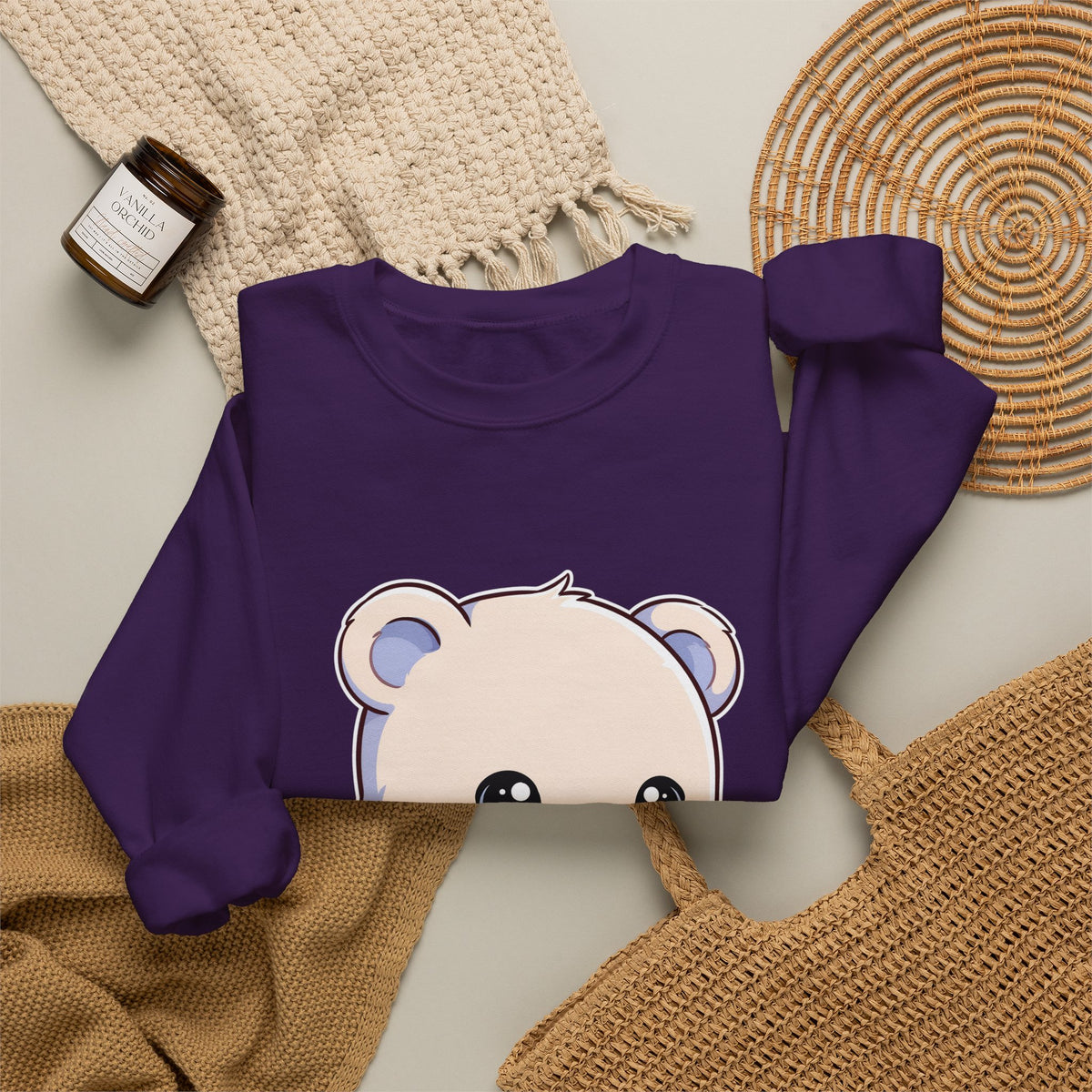 Kawaii Polar Bear Sweatshirt, Cute Sledding Cub Crewneck