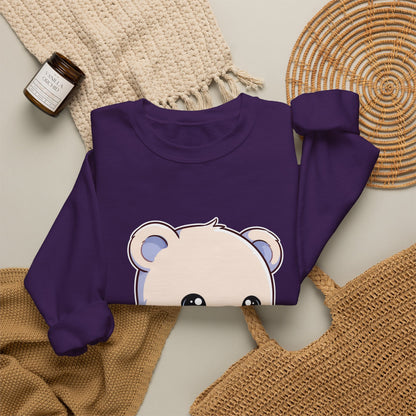 Kawaii Polar Bear Sweatshirt, Cute Sledding Cub Crewneck