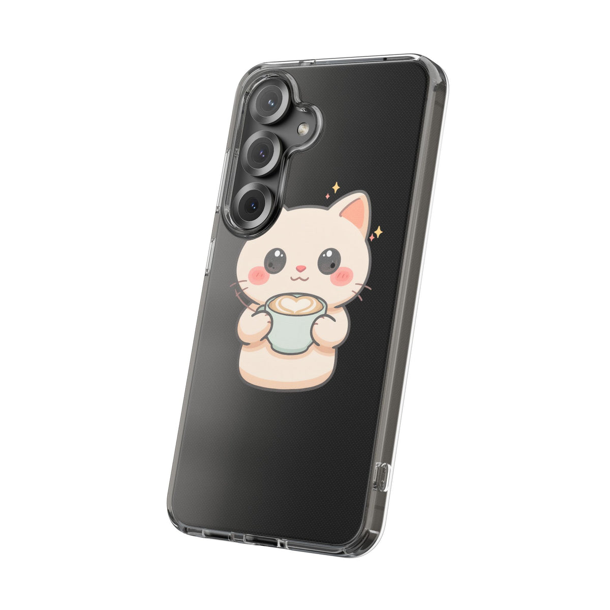 Kawaii Cat Latte Phone Case, Clear Impact-Resistant