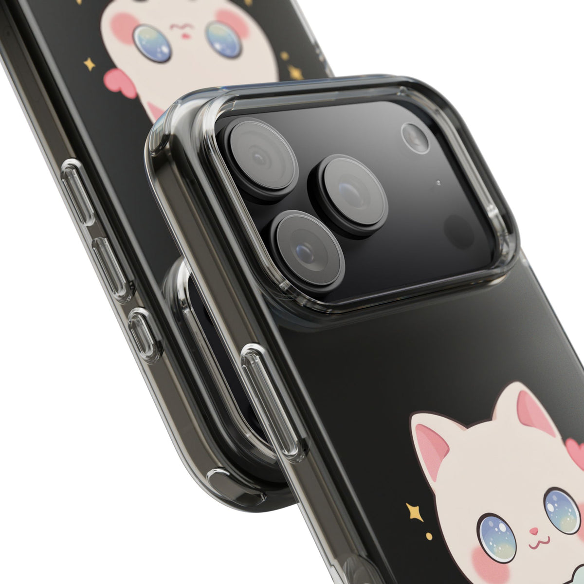 Kawaii Gamer Cat Clear Phone Case for Gaming Fans