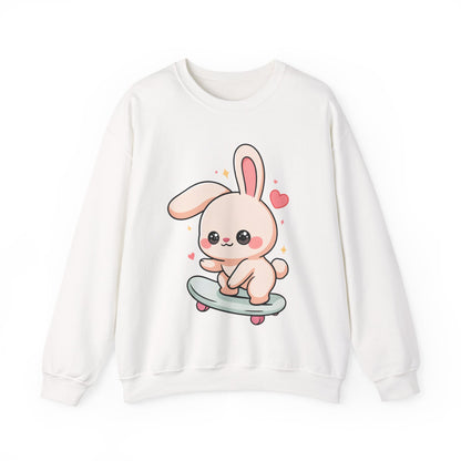 Kawaii Bunny Skateboard Sweatshirt, Cute Chibi Rabbit