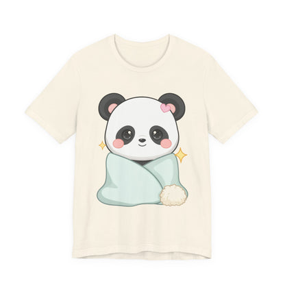 Kawaii Panda T-Shirt, Cozy Blanket Chibi Animal Tee