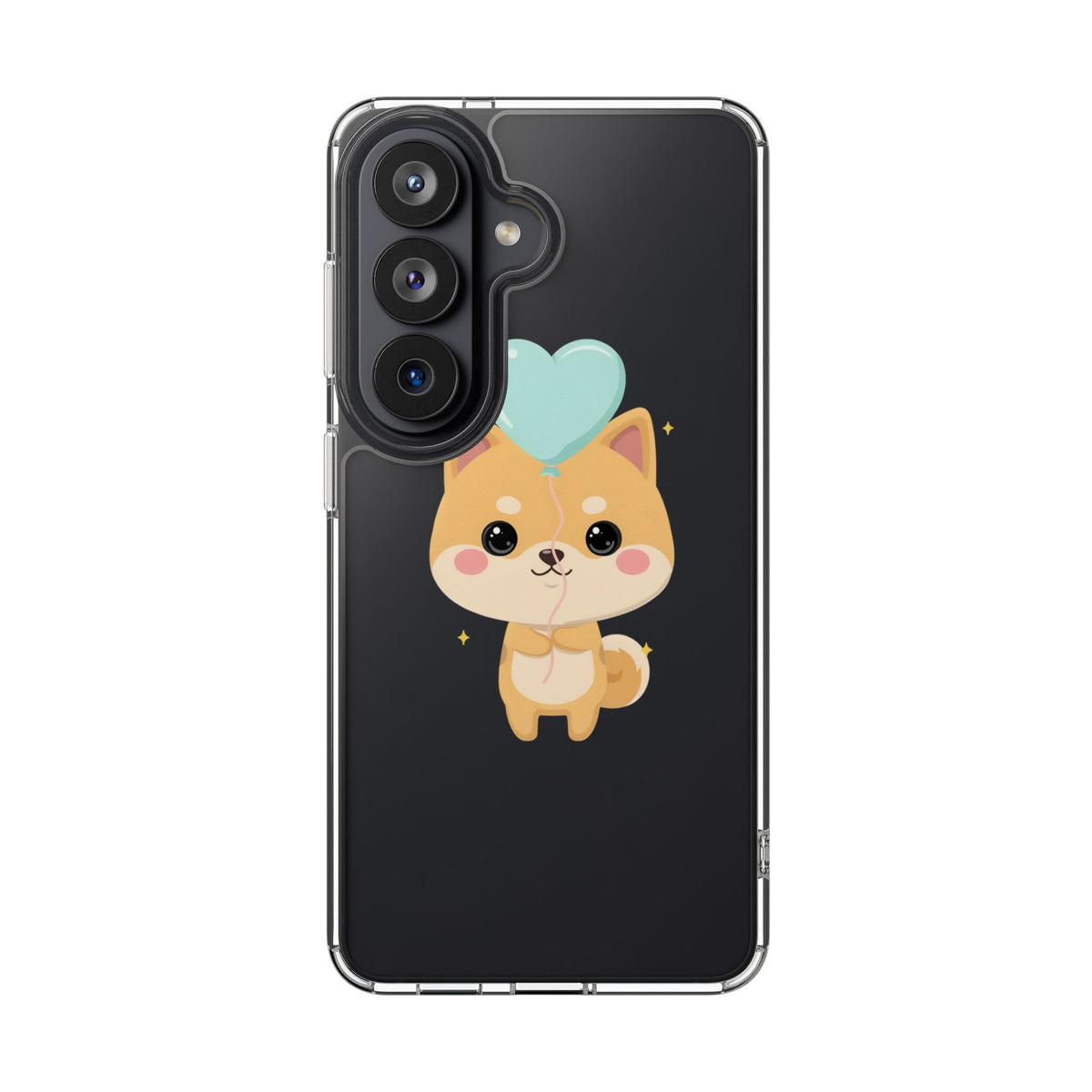 Kawaii Shiba Inu Clear Phone Case with Heart Balloon