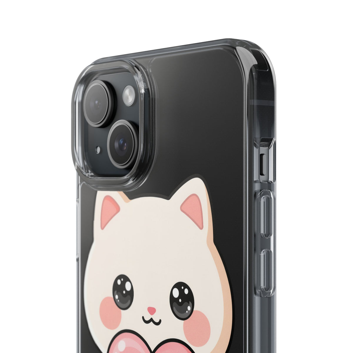 Kawaii Cat Phone Case with Heart, Clear Impact-Resistant