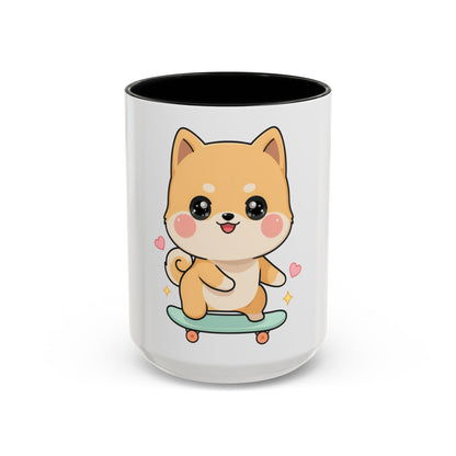 Kawaii Shiba Inu Skateboard Mug, Cute Accent Coffee Mug