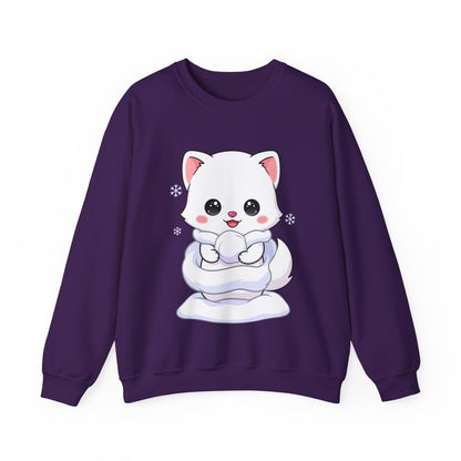 Kawaii Arctic Fox Sweatshirt, Cute Winter Animal Crewneck