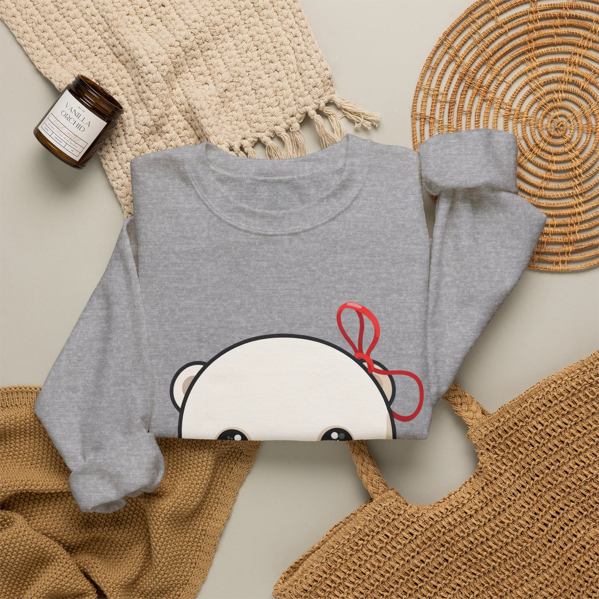 Kawaii Polar Bear Sweatshirt, Jingle Bell Holiday Crewneck