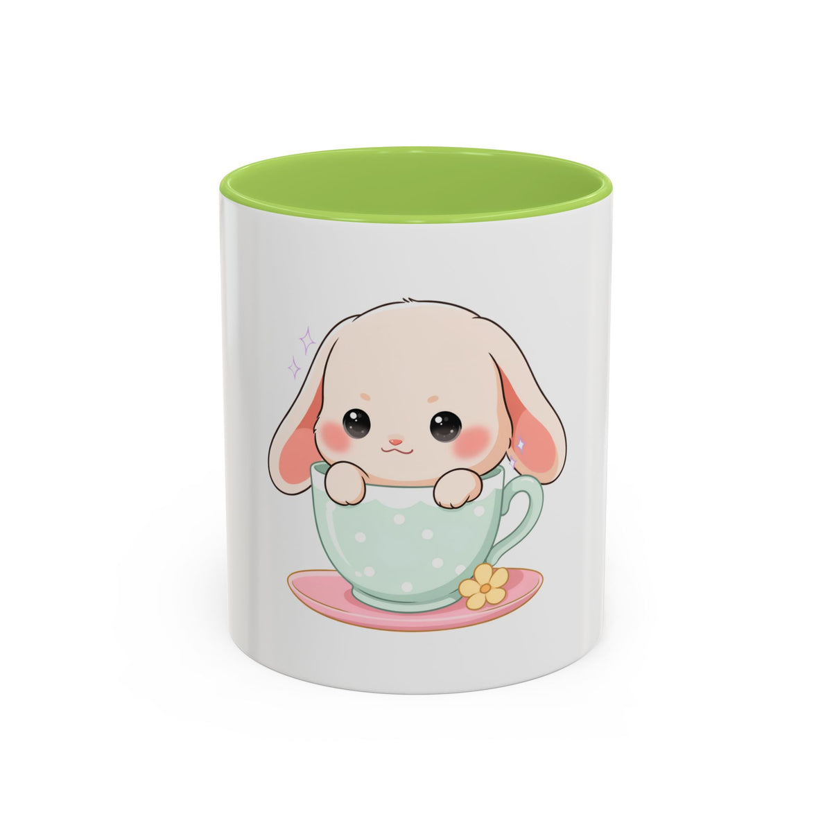 Kawaii Bunny Accent Coffee Mug, Cute Gift for Bunny Lovers
