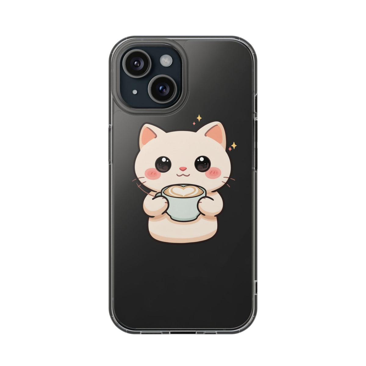 Kawaii Cat Latte Phone Case, Clear Impact-Resistant