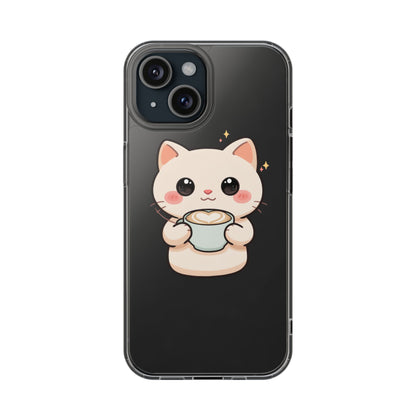 Kawaii Cat Latte Phone Case, Clear Impact-Resistant