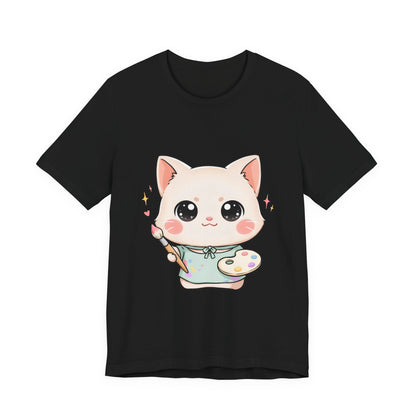 Kawaii Cat Artist T-Shirt for Creative Cat Lovers