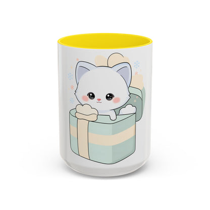 Kawaii Arctic Fox Mug, Cute Gift Box Accent Coffee Mug