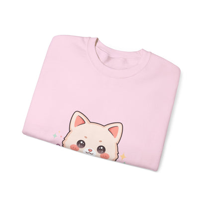 Kawaii Cat Sweatshirt, Cute Crescent Moon Kitten