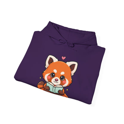 Cute Red Panda Reading Hoodie, Kawaii Book Lover Sweatshirt