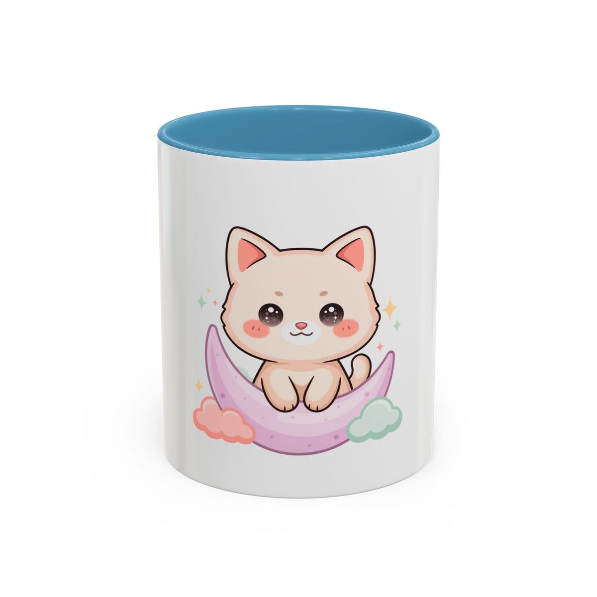 Kawaii Cat Moon Accent Coffee Mug, Cute Cat Lover Gift
