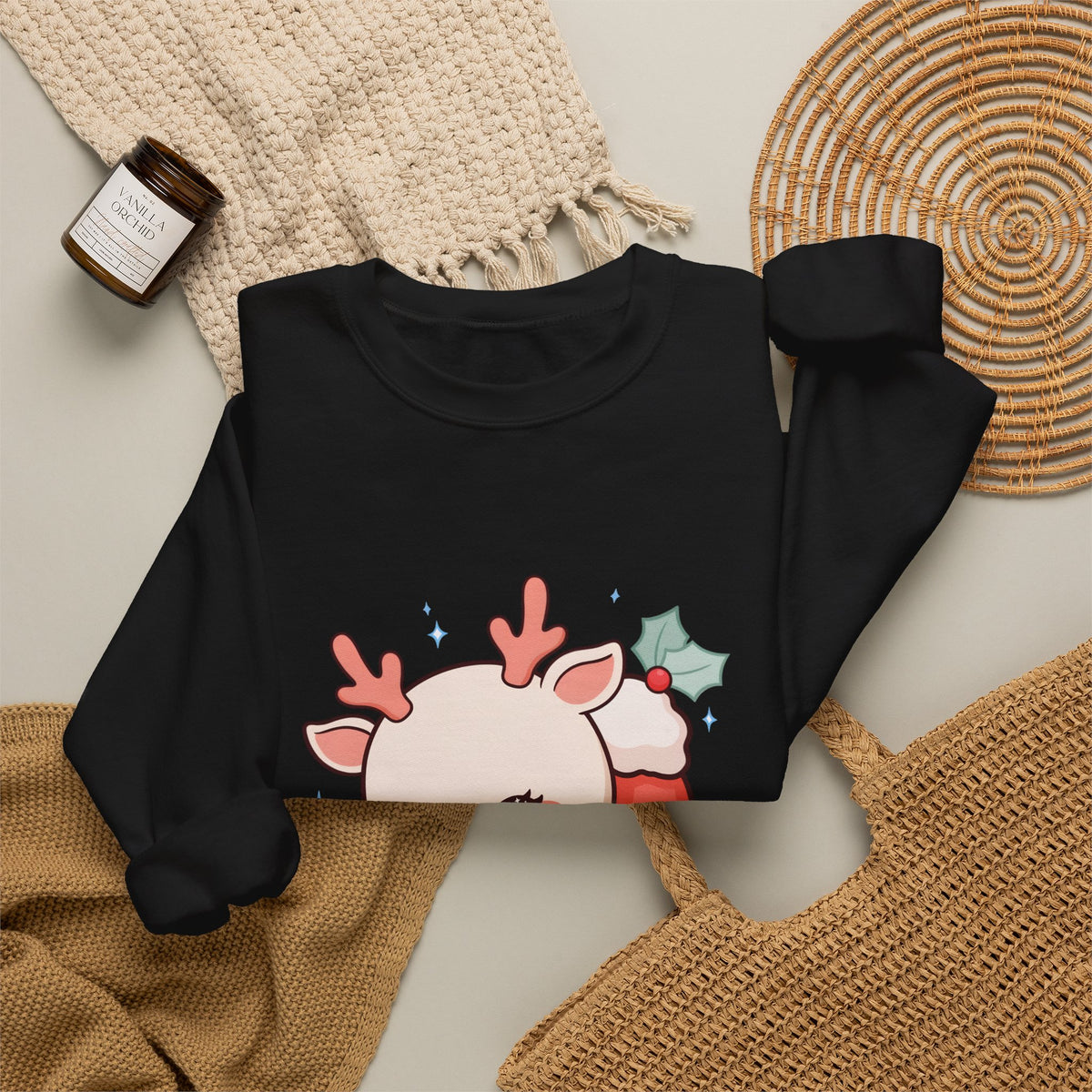 Christmas Reindeer Sweatshirt, Kawaii Stocking Holiday Gift